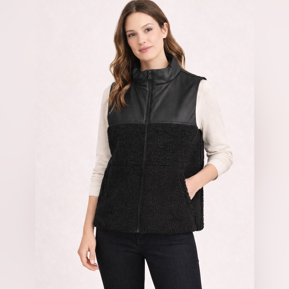 RSQ Womens PU Faux Leather Sherpa Lined Moto Vest Black Size Large Tillys L New